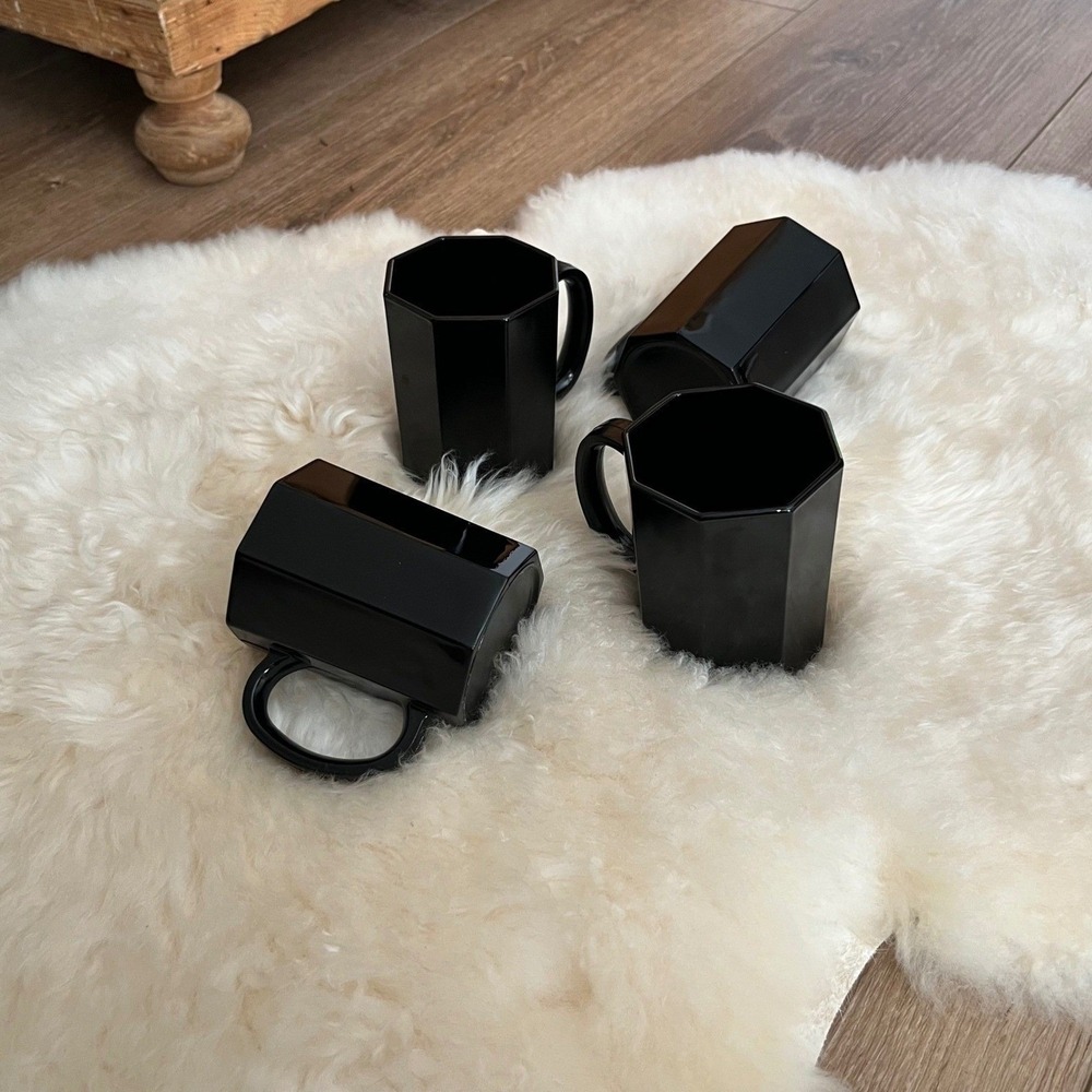 Vintage France Black Glass Mugs